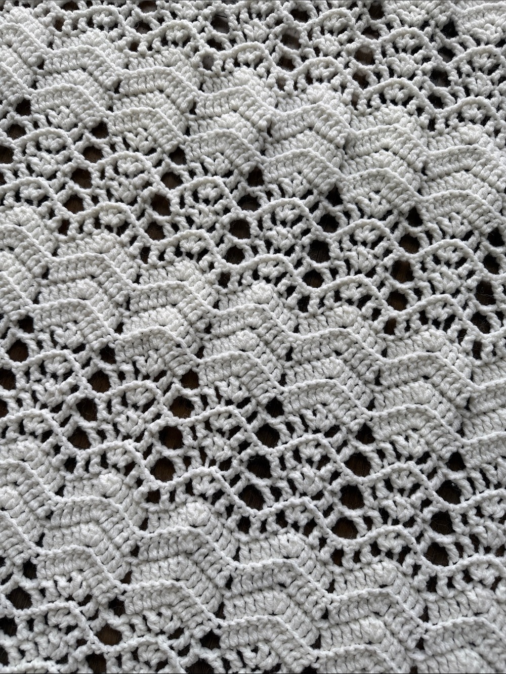 Handmade Detailed White Crochet/Knit Afghan Throw 64” x 43”